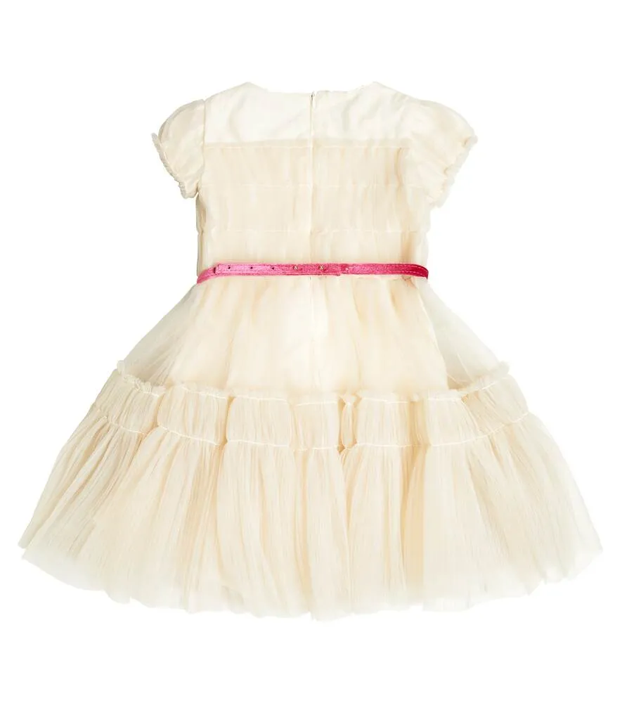 Abito Party Time dress in Monnalisa tulle, beige