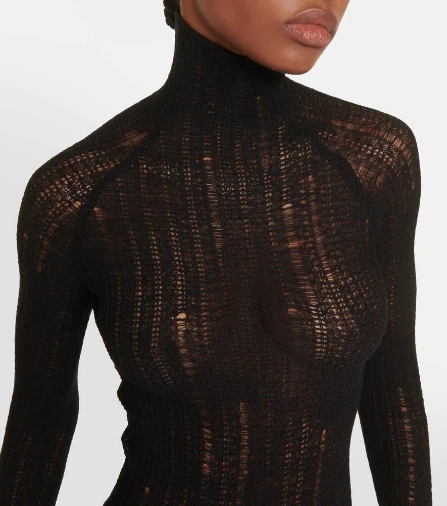 ALAÏA distressed wool blend midi dress, black