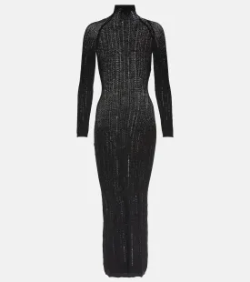 ALAÏA distressed wool blend midi dress, black