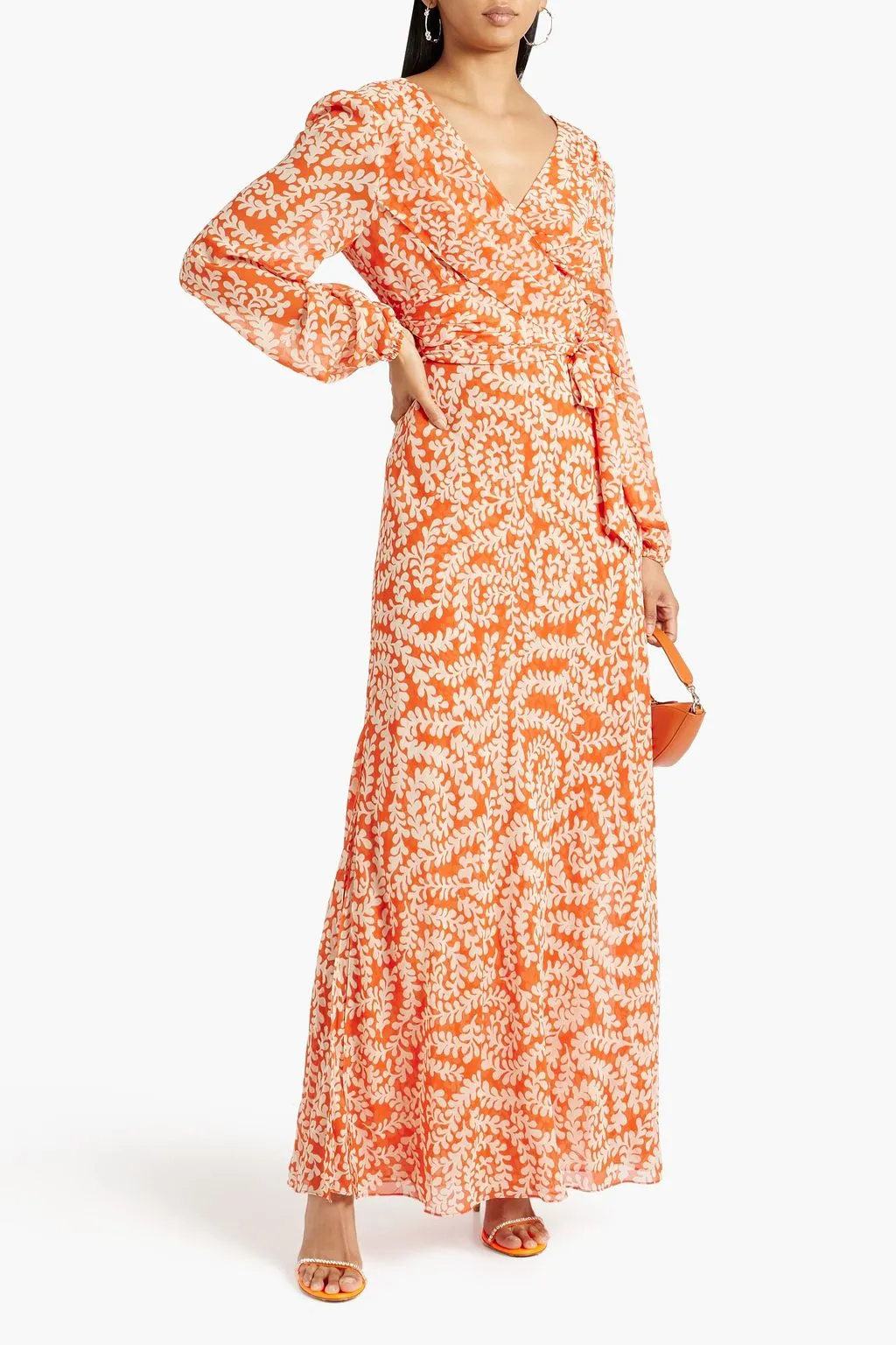Alaric DIANE VON FURSTENBERG Georgette Wrap Maxi Dress, Orange
