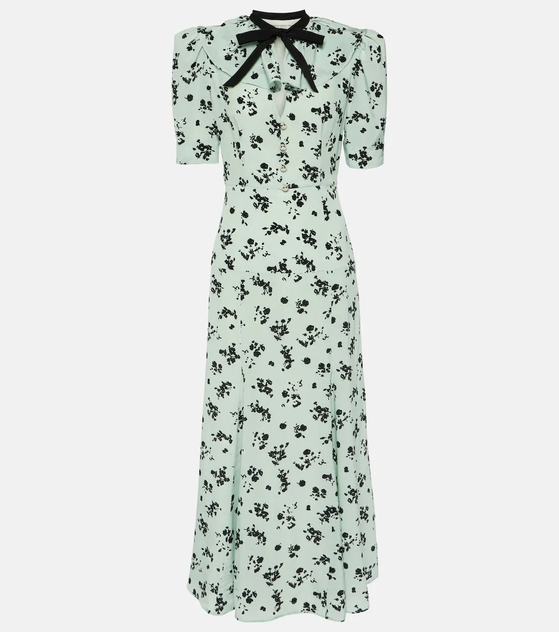 Alessandra Rich Floral Silk Maxi Dress with Puff Sleeves multicolor