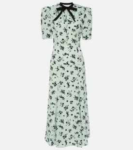 Alessandra Rich Floral Silk Maxi Dress with Puff Sleeves multicolor