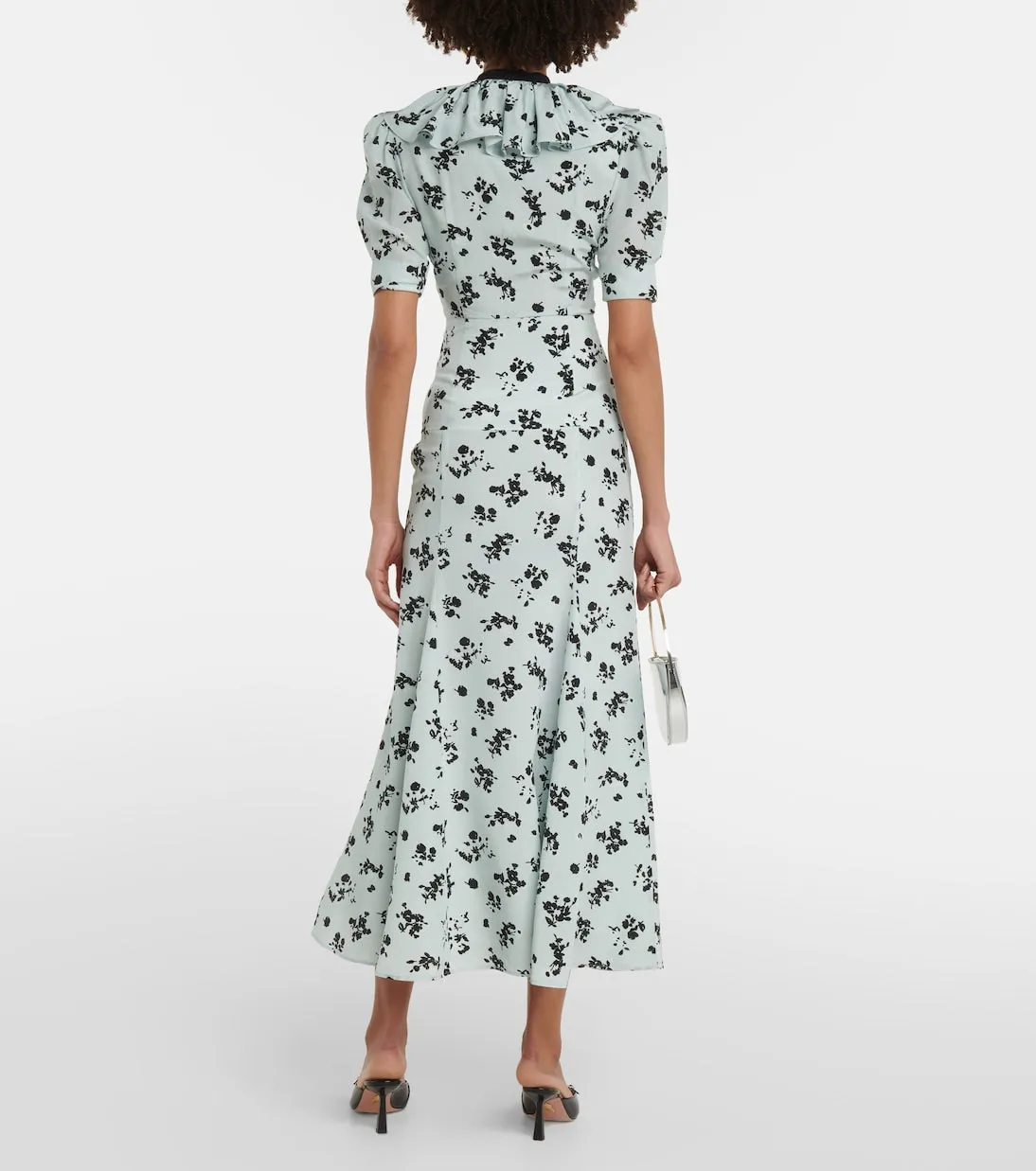 Alessandra Rich Floral Silk Maxi Dress with Puff Sleeves multicolor