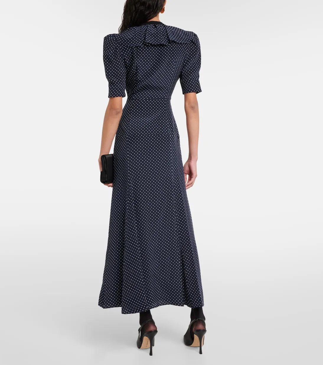 Alessandra Rich silk polka dot maxi dress with puff sleeves, multicolor