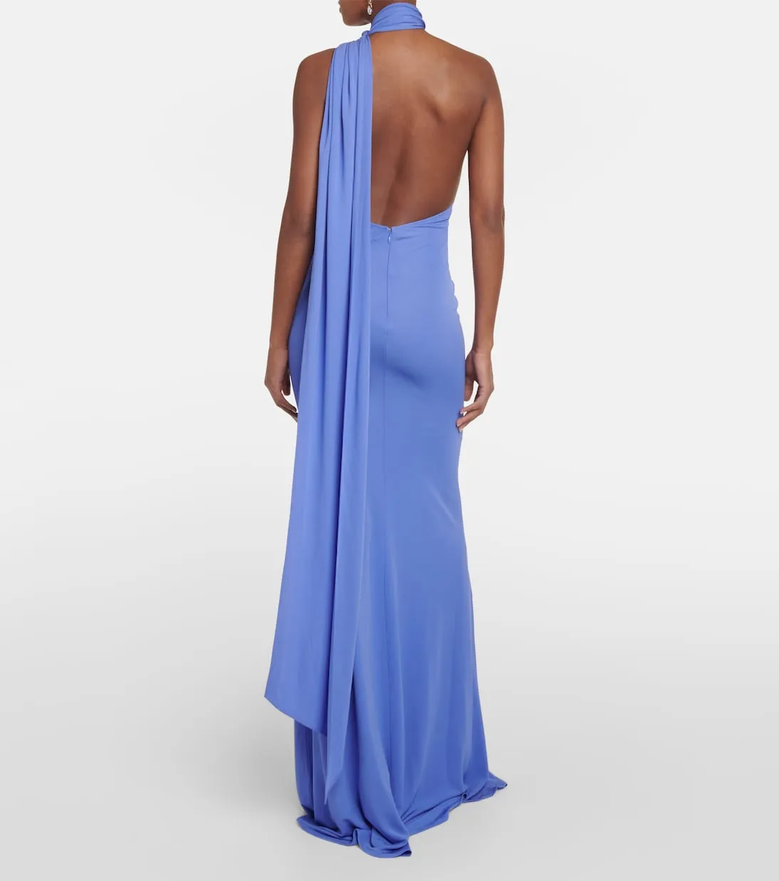 Alex Perry Jersey Dress with Open Back and Scarf, Blue