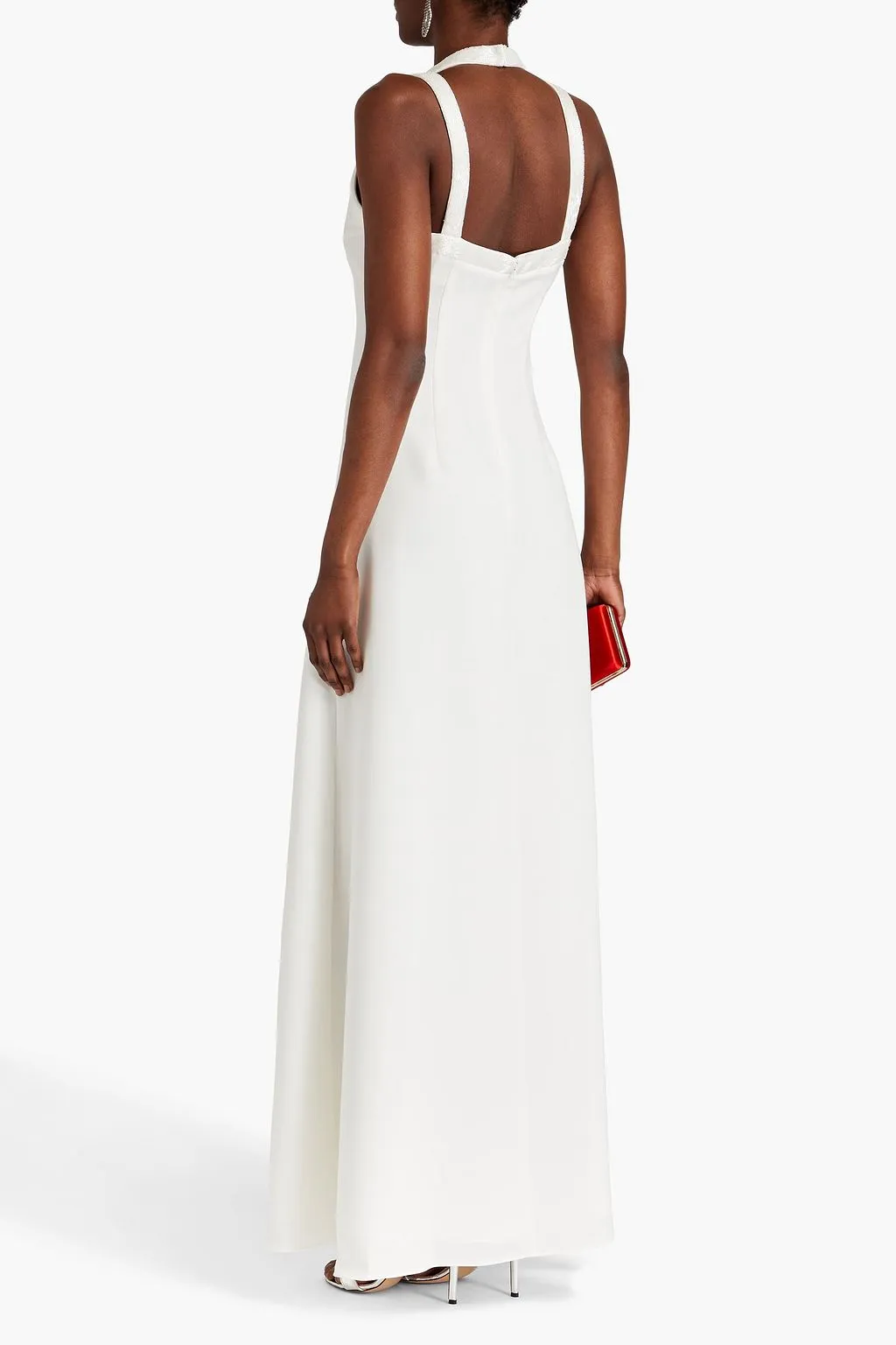 Allison crepe dress with HALSTON beading, ivory