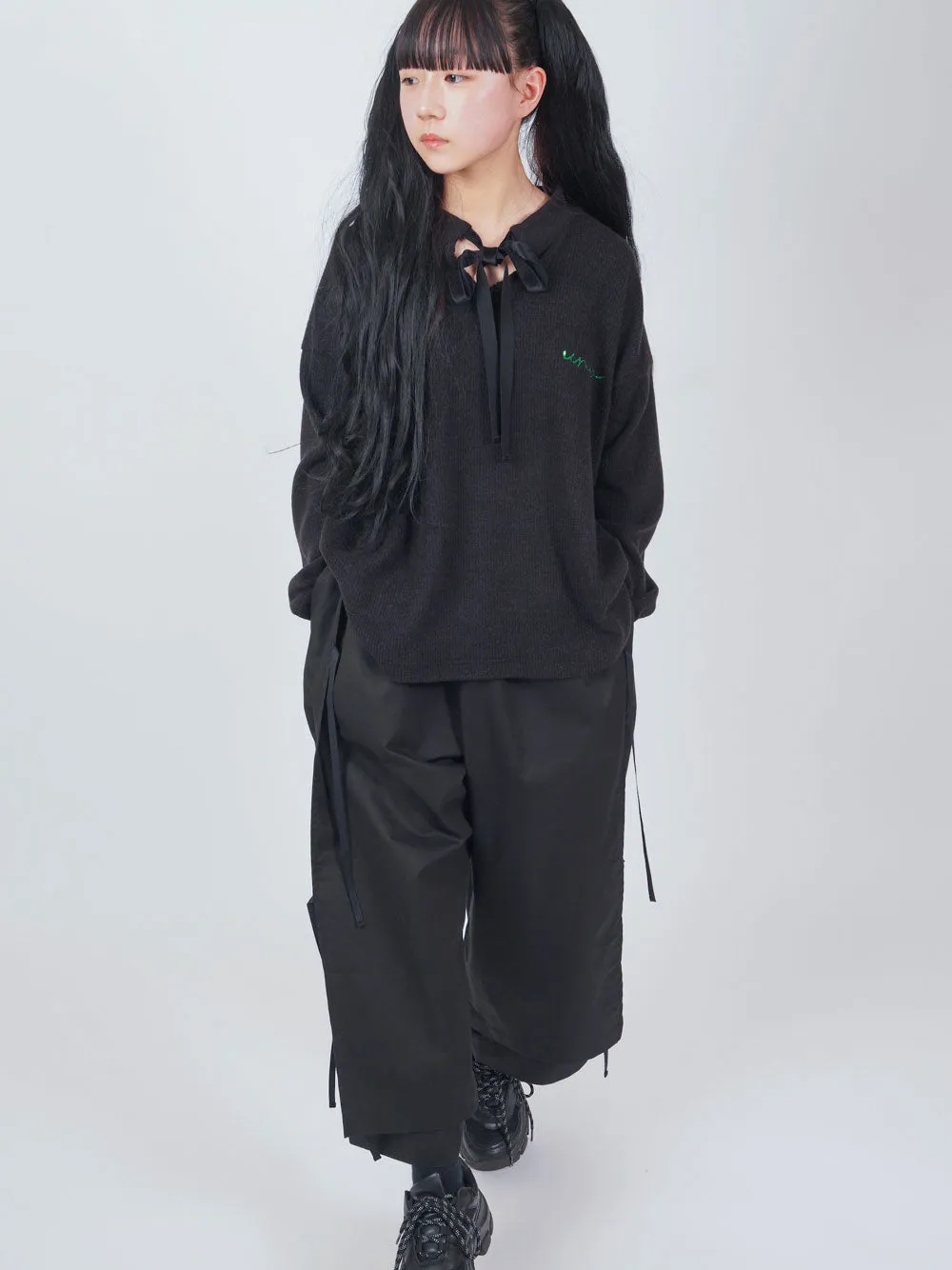 Casual Black Ribbon Pants