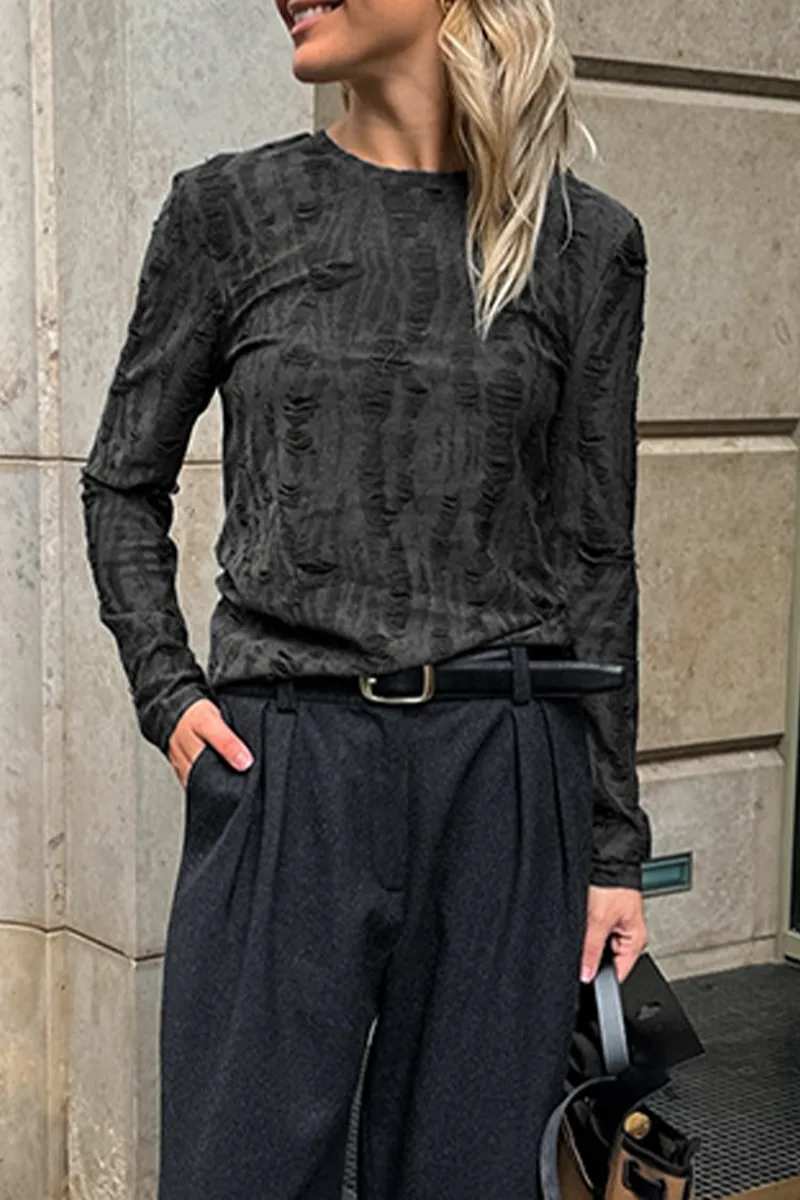 Casual Street Ripped Distressed O Neck Tops