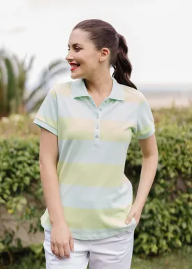 Cotton Striped Fitted Polo Aqua/Lime