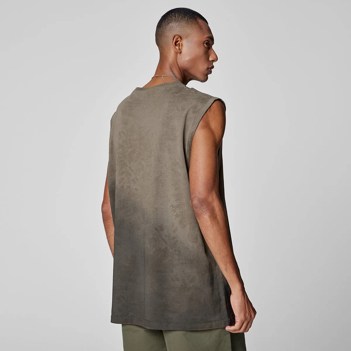 D-letter Printed Irregular Batik-dyed Gradient Khaki Tank Top