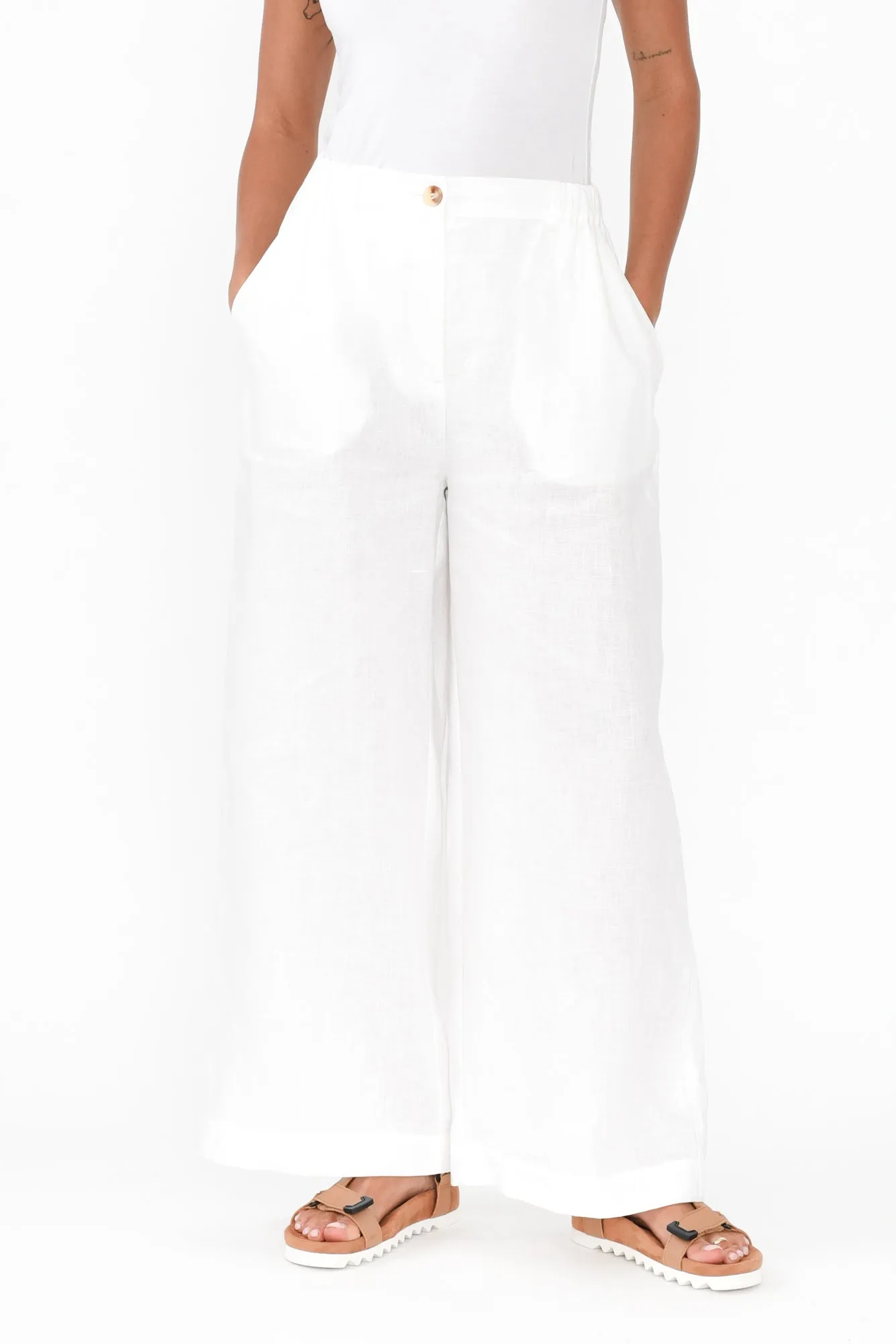Delsey White Linen Wide Leg Pants