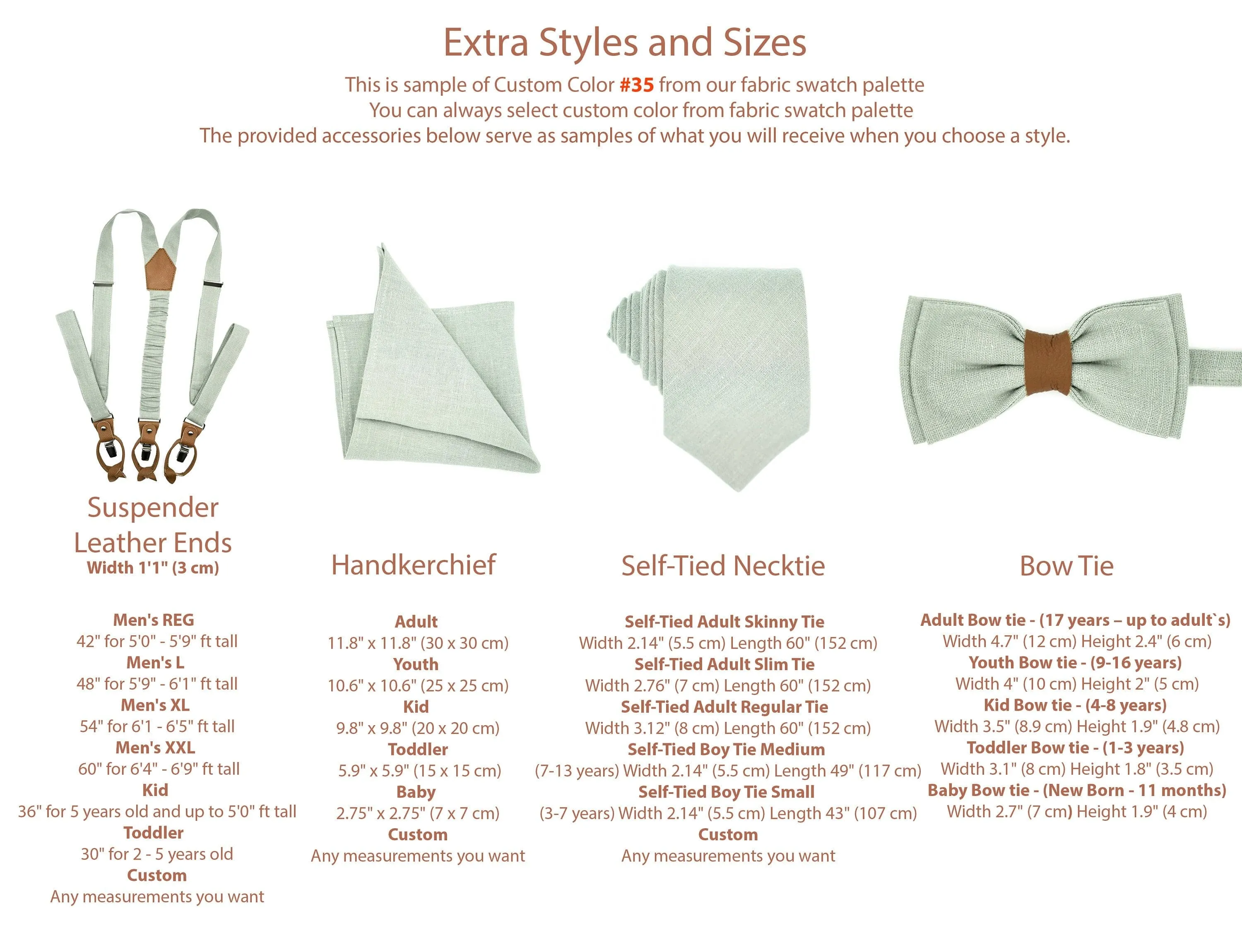 Dusty Light Sage Green Groomsmen Wedding Suspender, Bow Tie, and Matching Pocket Square Set