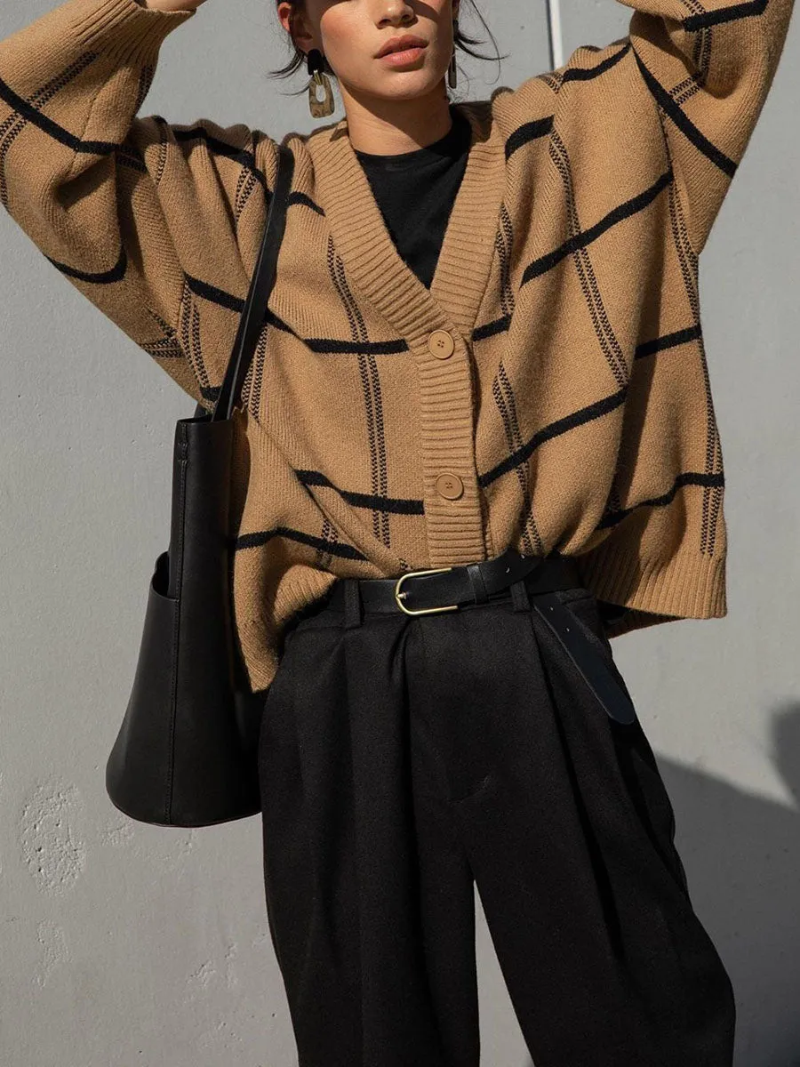 Fashion Check Sweater Casual Cardigan