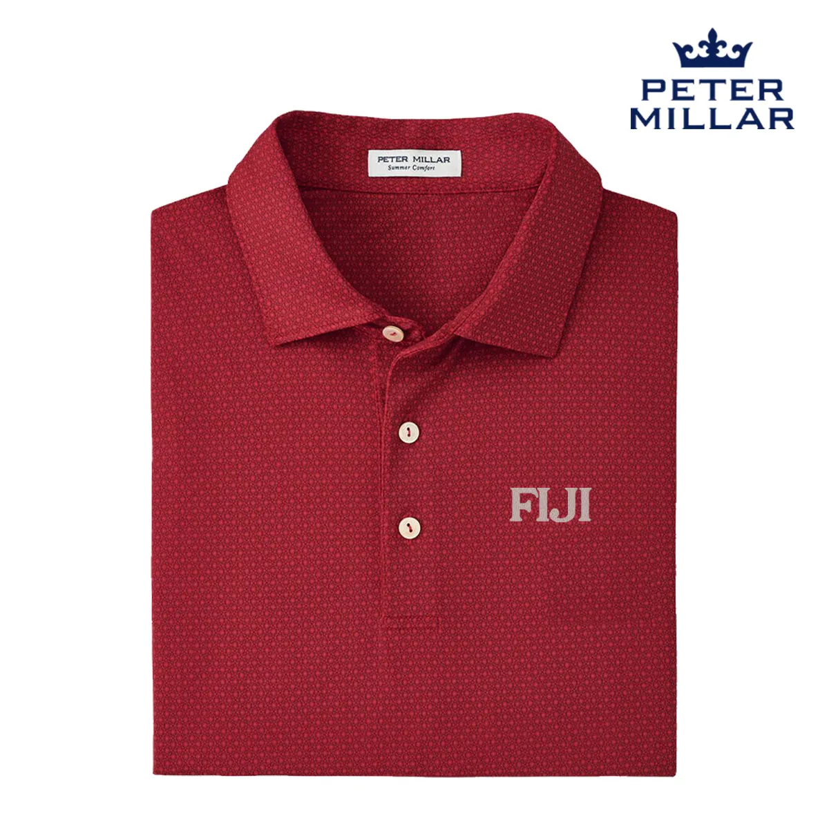 FIJI Peter Millar Tesseract Patterned Polo With Greek Letters