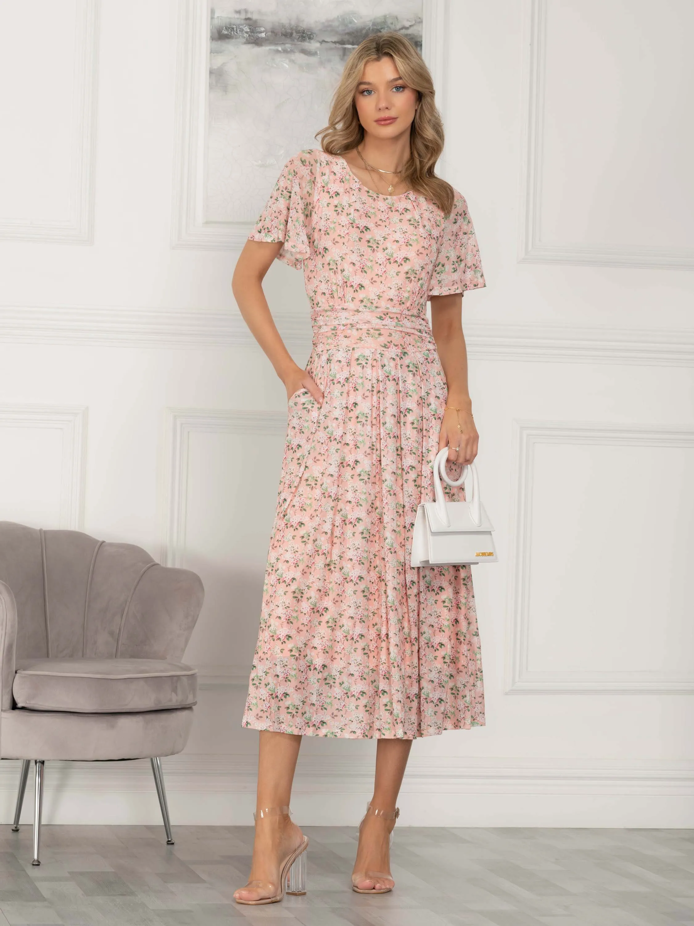 Giana Floral Midi Dress, Peach