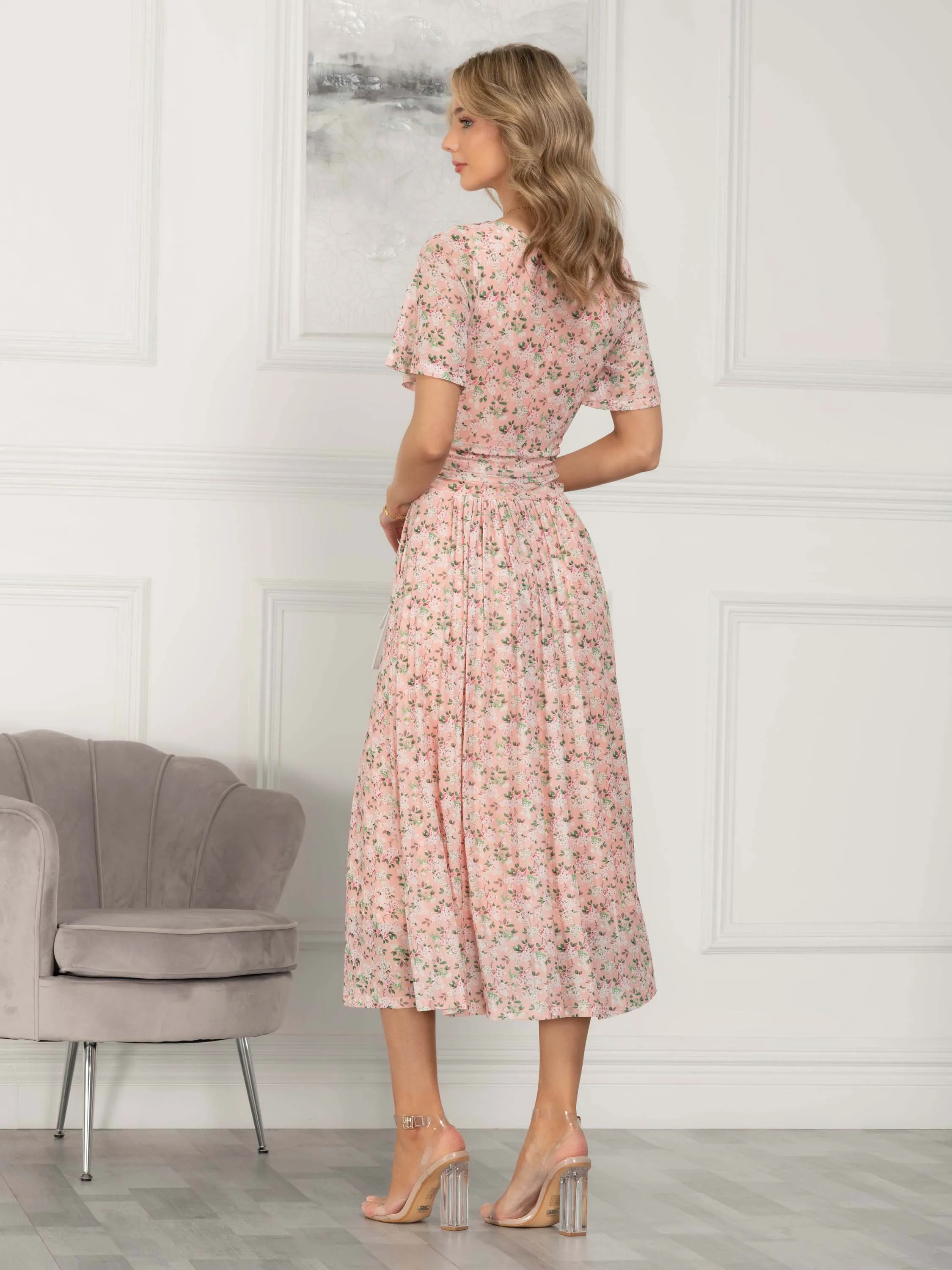 Giana Floral Midi Dress, Peach