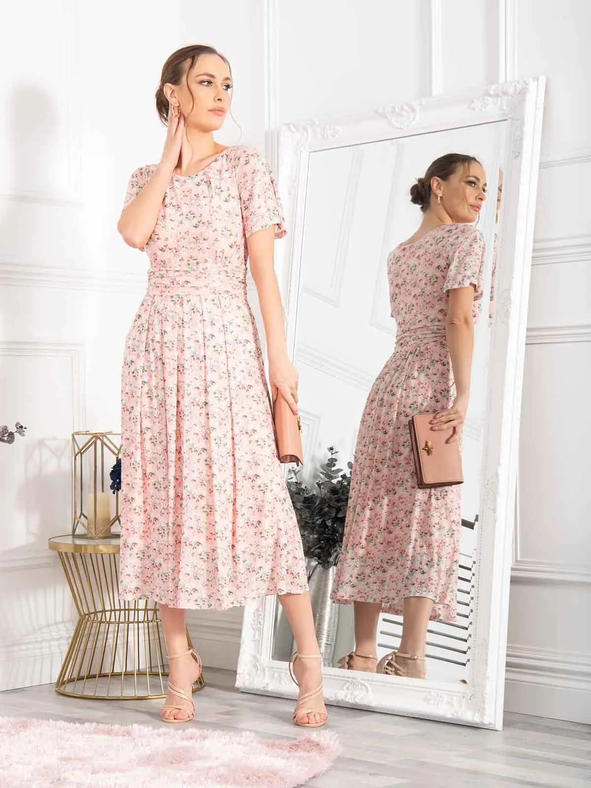 Giana Floral Midi Dress, Peach