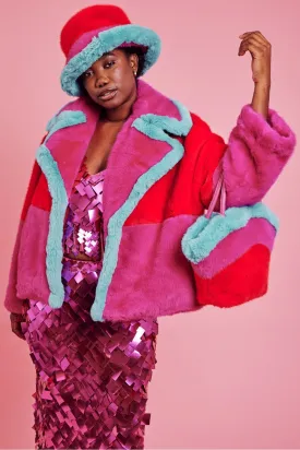 Gigi Patchwork Cropped Faux Fur Coat