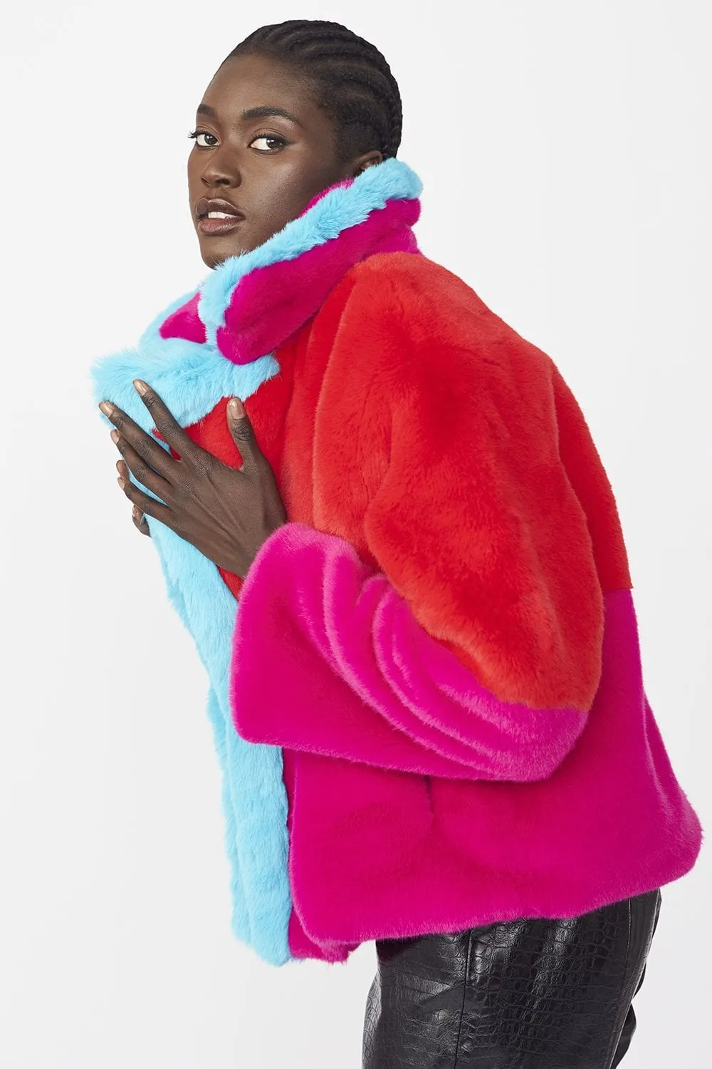 Gigi Patchwork Cropped Faux Fur Coat