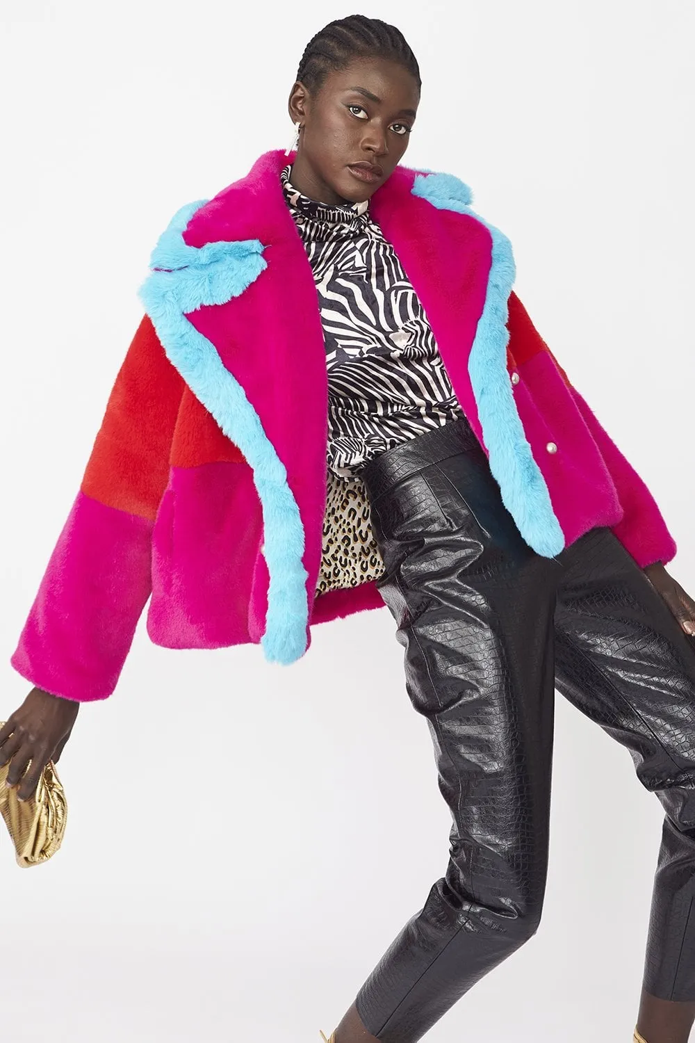 Gigi Patchwork Cropped Faux Fur Coat