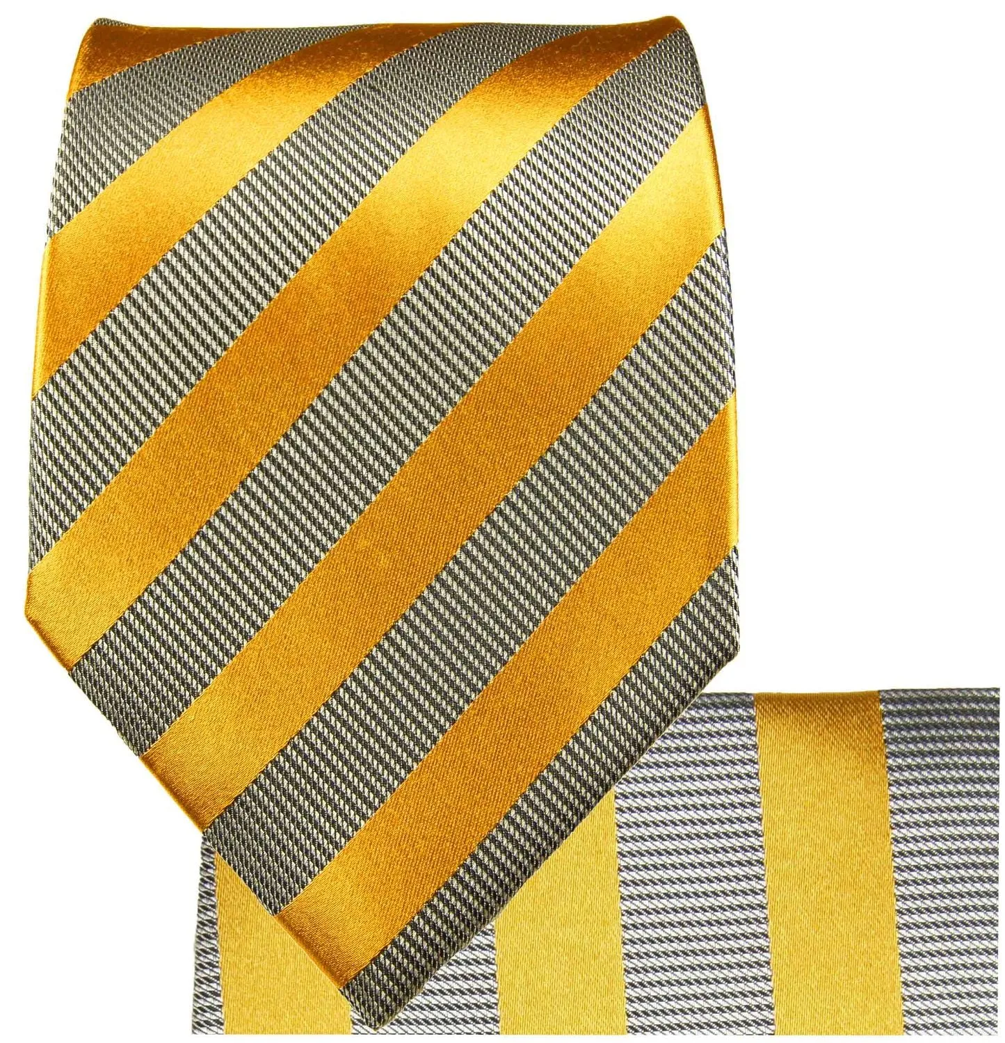 Gold and Grey Striped Silk Tie and Accessories in Silk