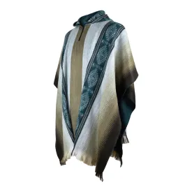 Jatuncocha - Lightweight Baby Alpaca Hooded Poncho - Emerald Green Tobacco - Unisex