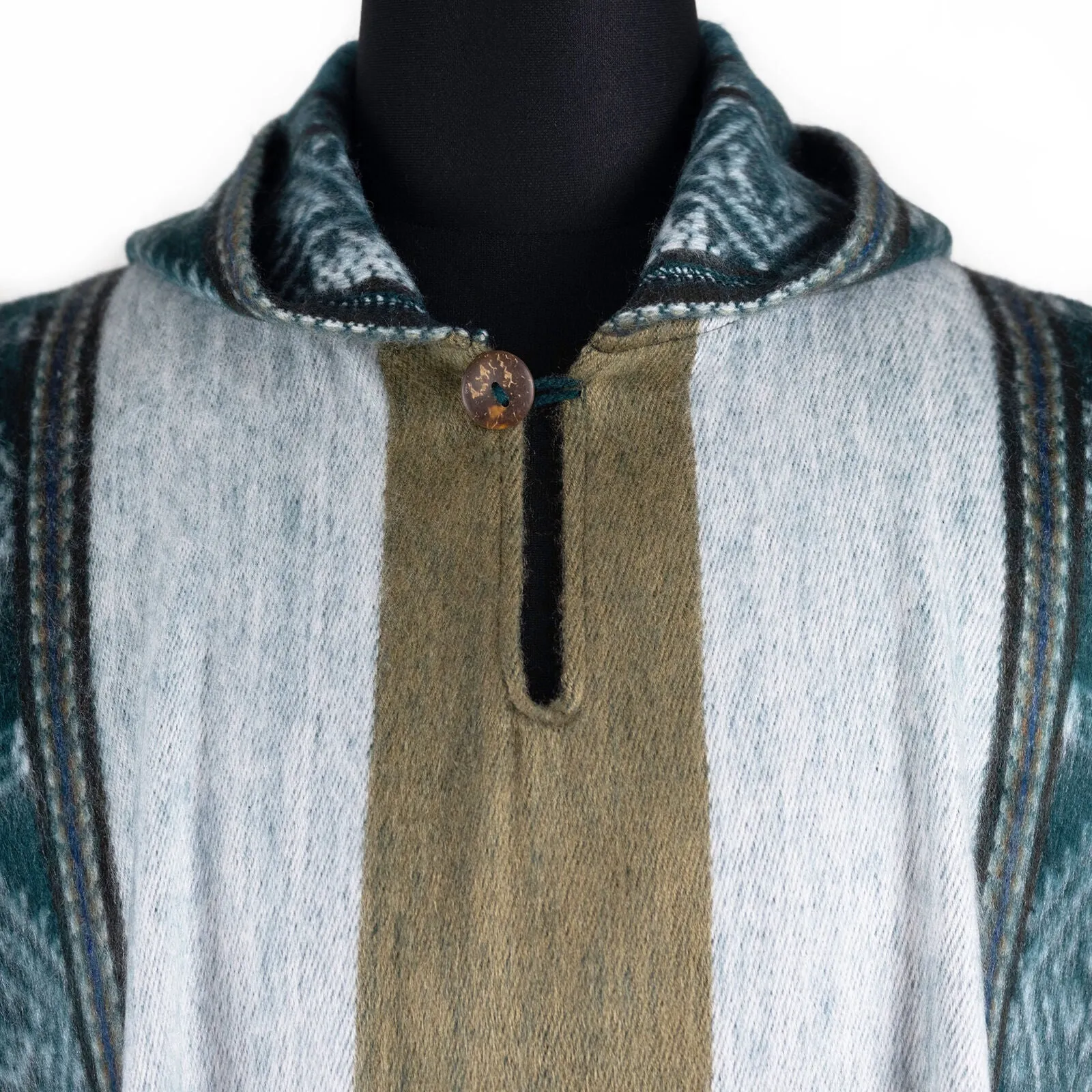 Jatuncocha - Lightweight Baby Alpaca Hooded Poncho - Emerald Green Tobacco - Unisex