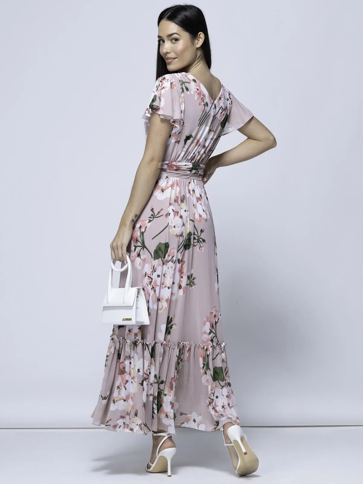 Kailee Mesh Floral Print Maxi Dress, Dusty Pink