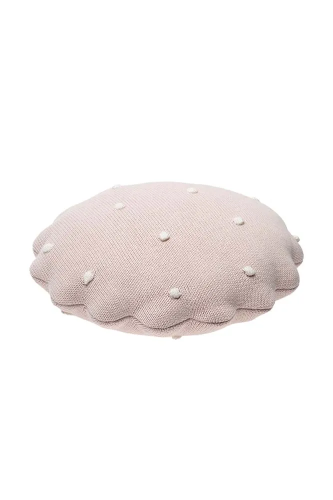 KNITTED CUSHION ROUND BISCUIT PINK