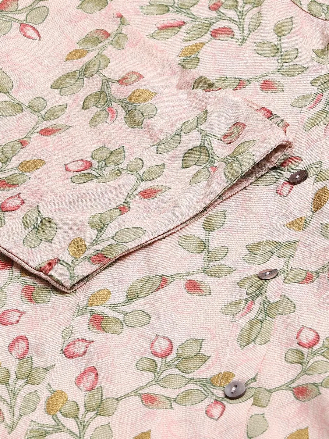 Light Pink Floral Rayon A-Line Shirts Style Top