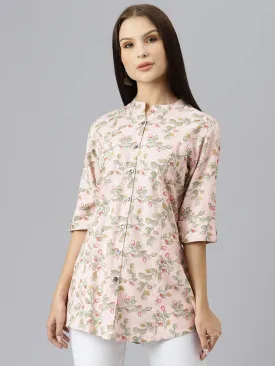 Light Pink Floral Rayon A-Line Shirts Style Top