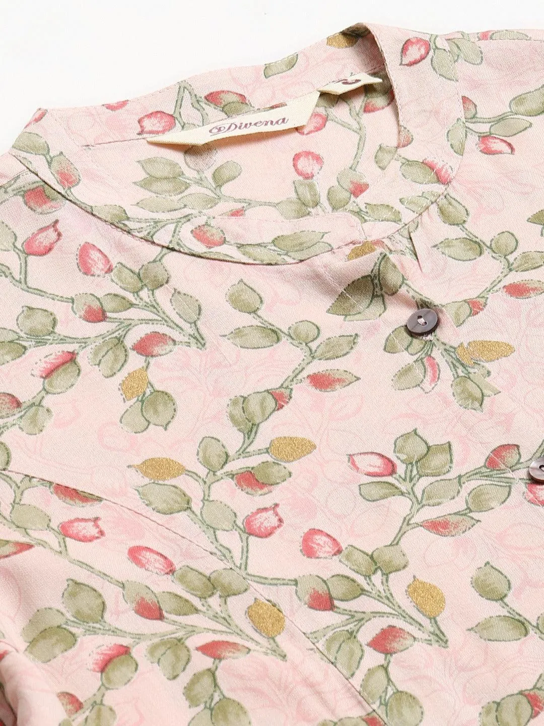 Light Pink Floral Rayon A-Line Shirts Style Top