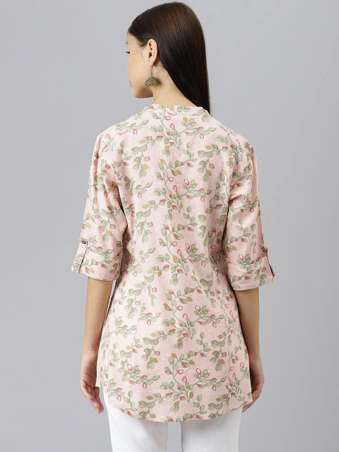 Light Pink Floral Rayon A-Line Shirts Style Top