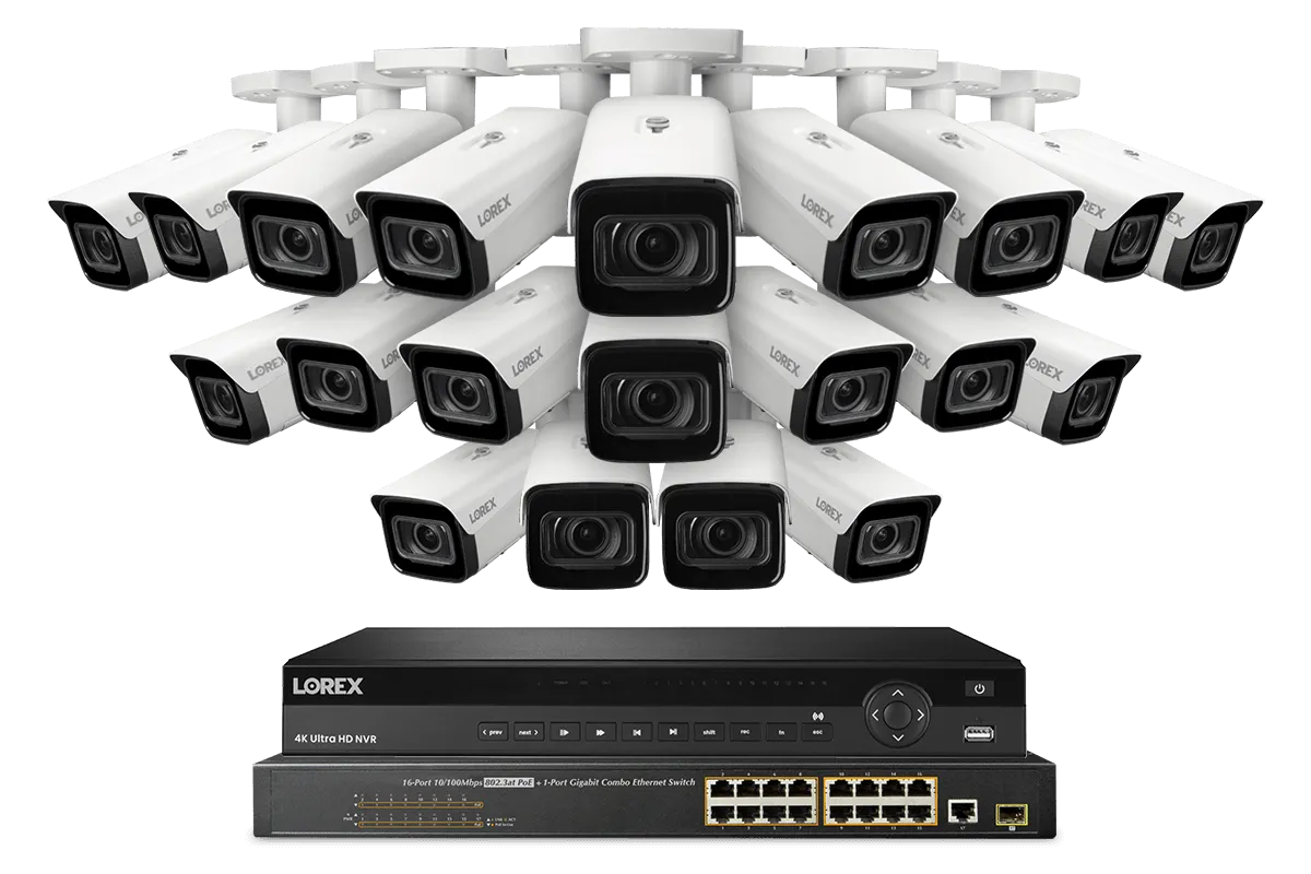 Lorex 4K (32 Camera Capable) 8TB Wired NVR System with Nocturnal 4 Smart IP Bullet Cameras Featuring Motorized Varifocal Lens, Vandal Resistant and 30FPS Recording