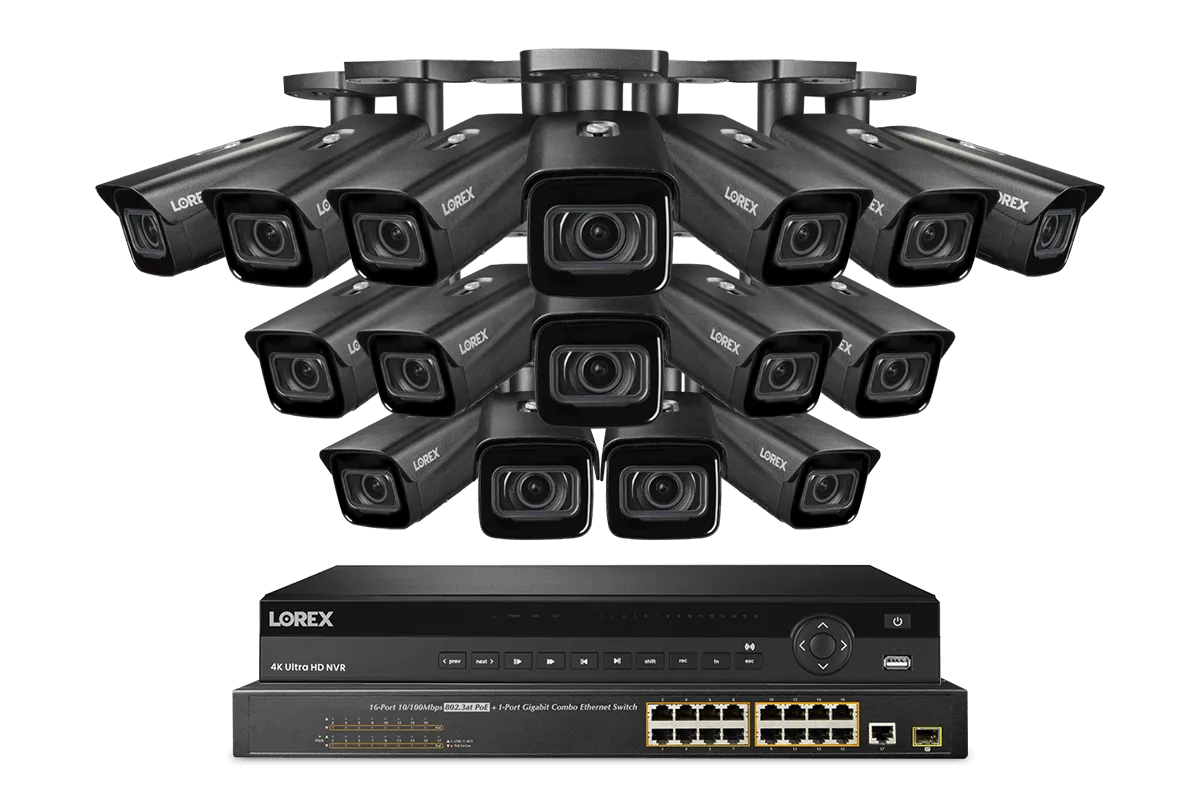 Lorex 4K (32 Camera Capable) 8TB Wired NVR System with Nocturnal 4 Smart IP Bullet Cameras Featuring Motorized Varifocal Lens, Vandal Resistant and 30FPS Recording