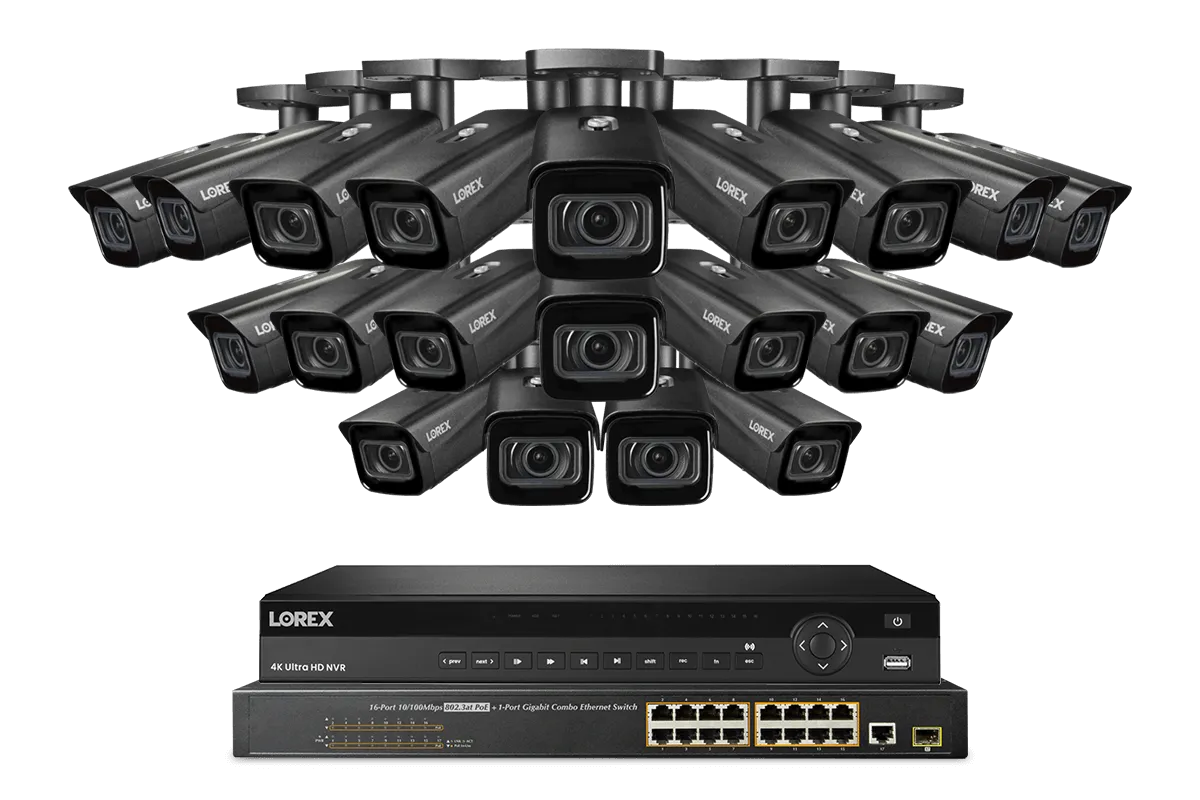 Lorex 4K (32 Camera Capable) 8TB Wired NVR System with Nocturnal 4 Smart IP Bullet Cameras Featuring Motorized Varifocal Lens, Vandal Resistant and 30FPS Recording