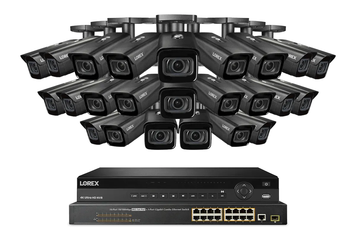 Lorex 4K (32 Camera Capable) 8TB Wired NVR System with Nocturnal 4 Smart IP Bullet Cameras Featuring Motorized Varifocal Lens, Vandal Resistant and 30FPS Recording