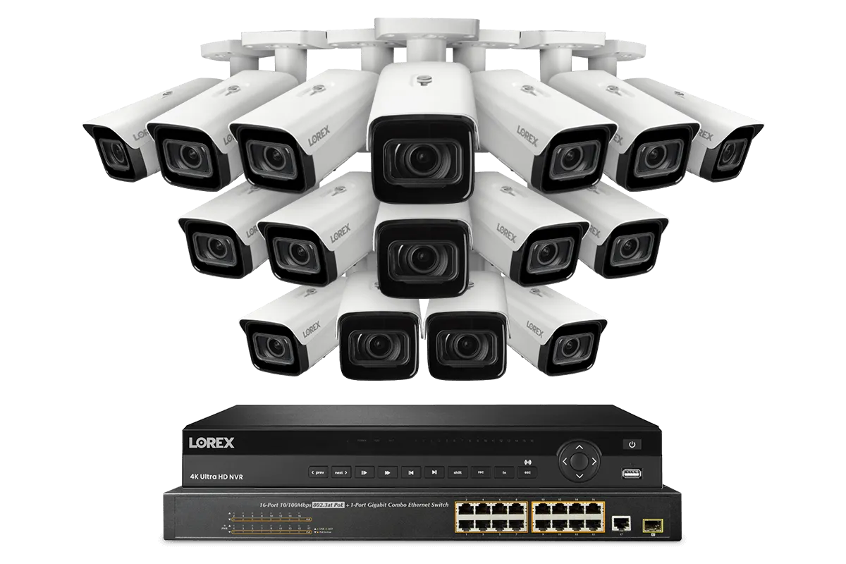 Lorex 4K (32 Camera Capable) 8TB Wired NVR System with Nocturnal 4 Smart IP Bullet Cameras Featuring Motorized Varifocal Lens, Vandal Resistant and 30FPS Recording