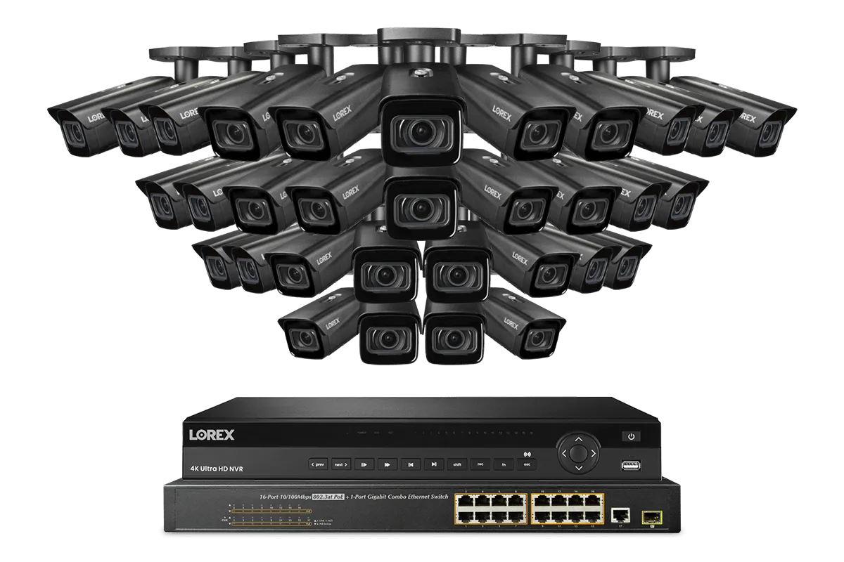 Lorex 4K (32 Camera Capable) 8TB Wired NVR System with Nocturnal 4 Smart IP Bullet Cameras Featuring Motorized Varifocal Lens, Vandal Resistant and 30FPS Recording
