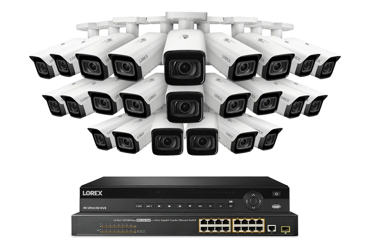 Lorex 4K (32 Camera Capable) 8TB Wired NVR System with Nocturnal 4 Smart IP Bullet Cameras Featuring Motorized Varifocal Lens, Vandal Resistant and 30FPS Recording