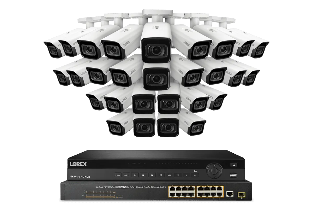 Lorex 4K (32 Camera Capable) 8TB Wired NVR System with Nocturnal 4 Smart IP Bullet Cameras Featuring Motorized Varifocal Lens, Vandal Resistant and 30FPS Recording