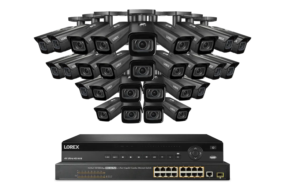 Lorex 4K (32 Camera Capable) 8TB Wired NVR System with Nocturnal 4 Smart IP Bullet Cameras Featuring Motorized Varifocal Lens, Vandal Resistant and 30FPS Recording