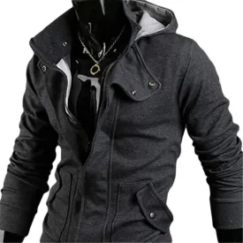 Men Fashion Casual Long Sleeve Slim Zipper Cardigan Hooded Jacket