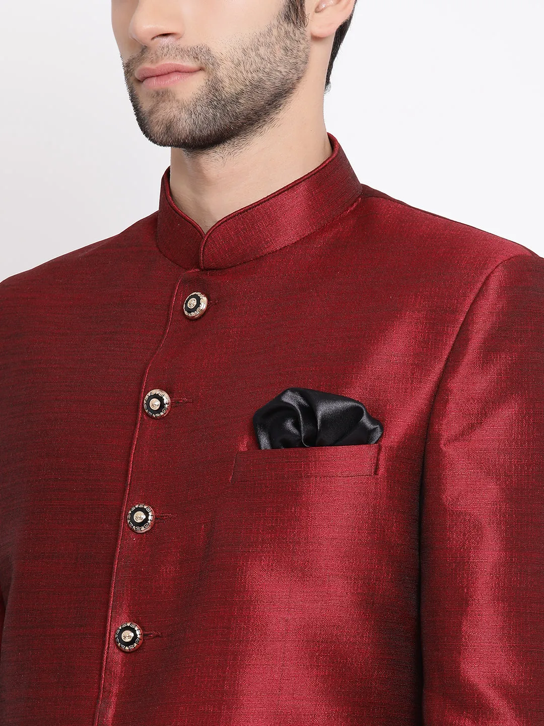 Men's Maroon Silk Blend Jodhpuri - Vastramay