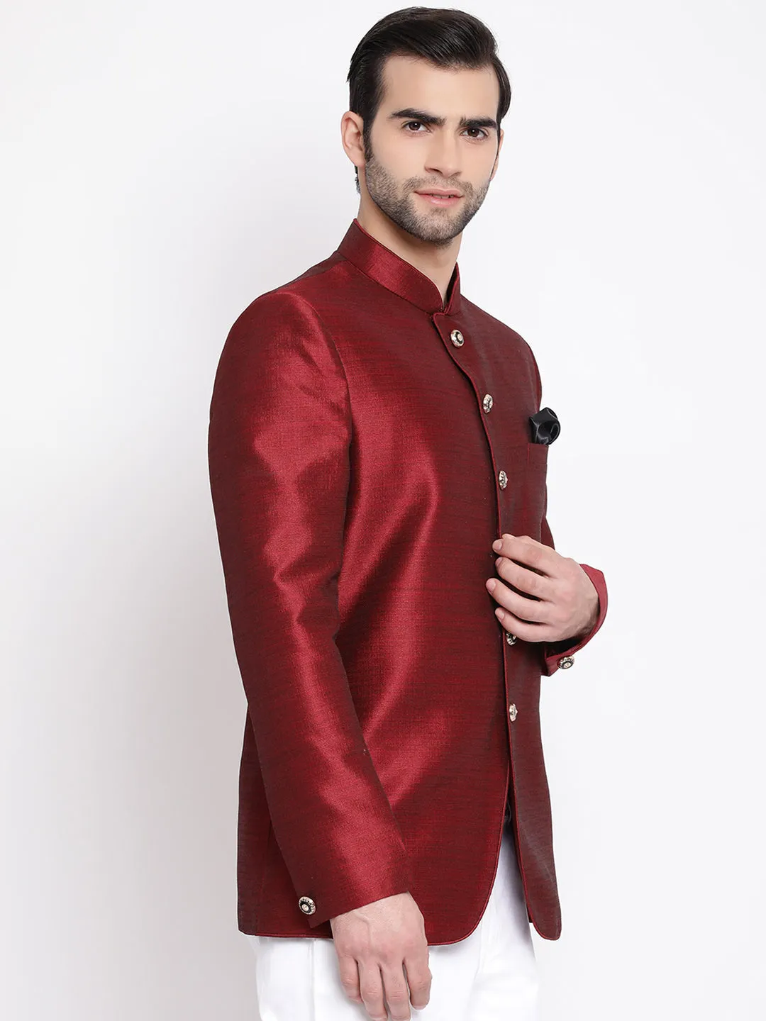 Men's Maroon Silk Blend Jodhpuri - Vastramay