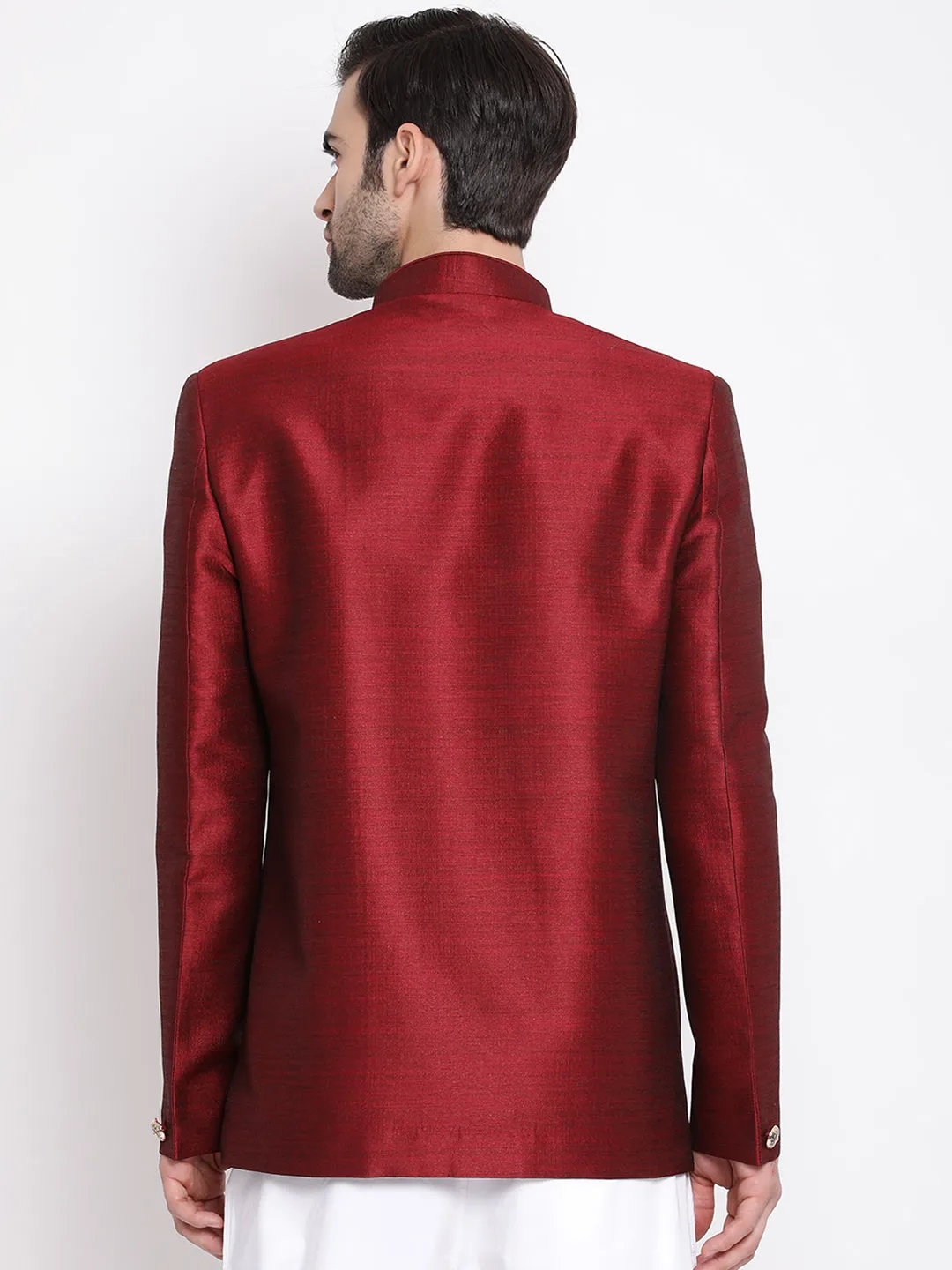 Men's Maroon Silk Blend Jodhpuri - Vastramay