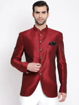Men's Maroon Silk Blend Jodhpuri - Vastramay