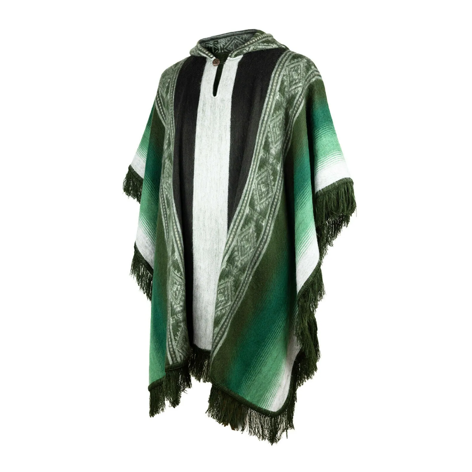 Muru - Lightweight Baby Alpaca Fringed Hooded Poncho - Green - Unisex