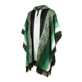 Muru - Lightweight Baby Alpaca Fringed Hooded Poncho - Green - Unisex