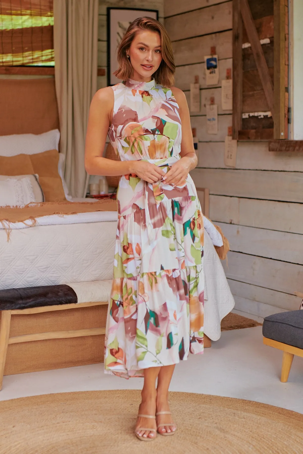 Paige Evening S/Less Orange Floral Print Dress